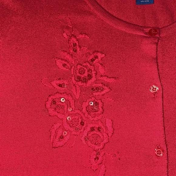 KAREN SCOTT knit sweater cardigan button up embroidered beaded sequins size L - Picture 3 of 9